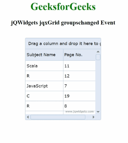 jQWidgets jqxGrid groupchanged事件