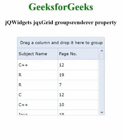 jQWidgets jqxGrid groupsrenderer属性