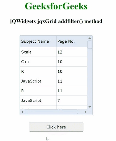 jQWidgets jqxGrid addfilter()方法
