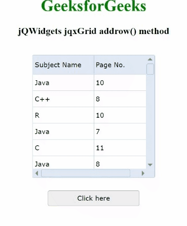 jQWidgets jqxGrid addrow()方法