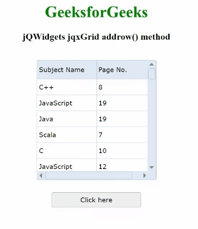 jQWidgets jqxGrid addrow()方法