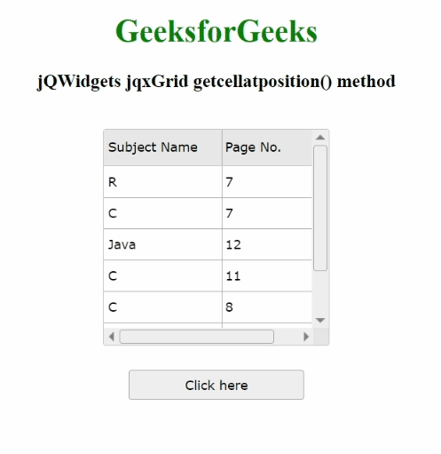 jQWidgets jqxGrid getcellatposition()方法