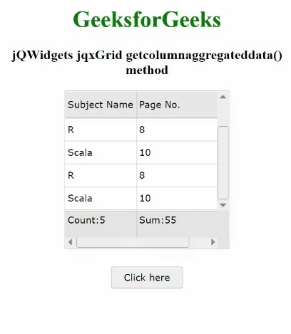 jQWidgets jqxGrid getcolumnaggregateddata()方法
