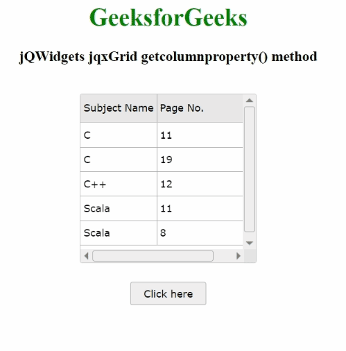 jQWidgets jqxGrid getcolumnproperty()方法
