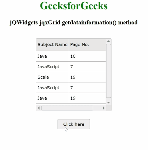 jQWidgets jqxGrid getdatainformation()方法