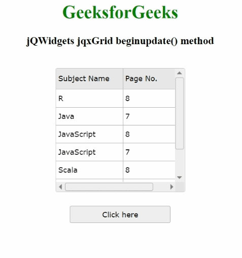 jQWidgets jqxGrid beginupdate()方法