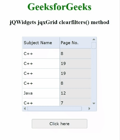 jQWidgets jqxGrid clearfilters()方法