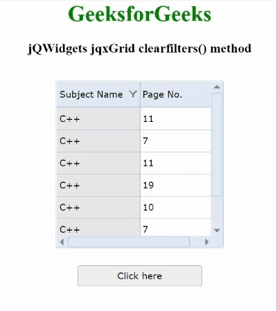 jQWidgets jqxGrid clearfilters()方法