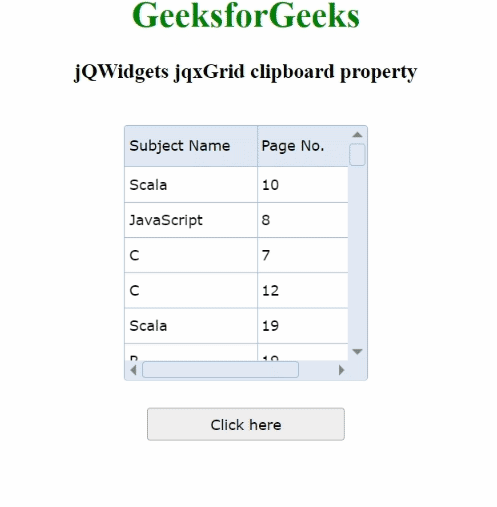 jQWidgets jqxGrid剪贴板属性