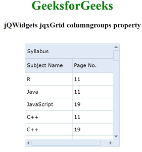 jQWidgets jqxGrid columngroups 属性
