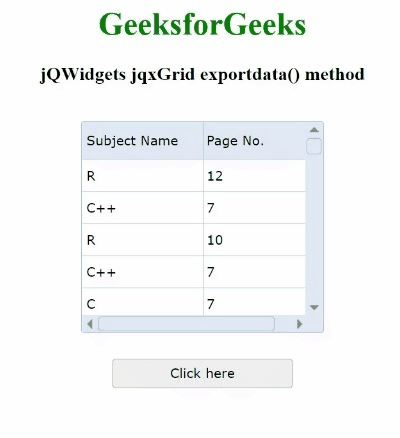 jQWidgets jqxGrid exportdata()方法