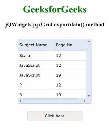 jQWidgets jqxGrid exportdata()方法