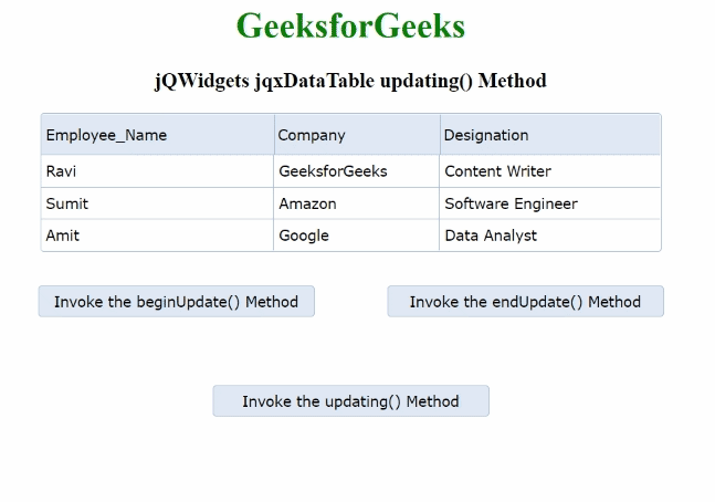 jQWidgets jqxDataTable updating()方法