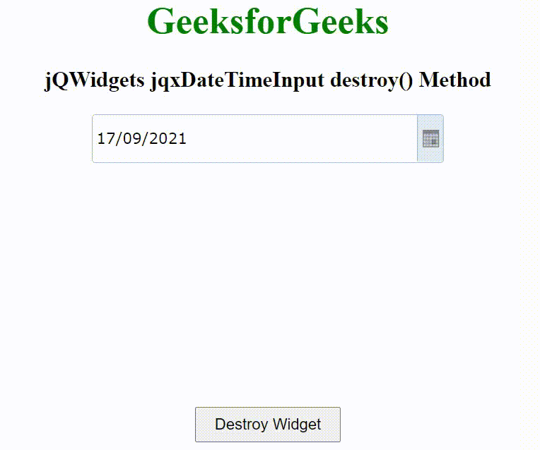 jQWidgets jqxDateTimeInput destroy()方法