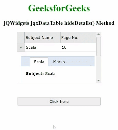 jQWidgets jqxDataTable hideDetails()方法