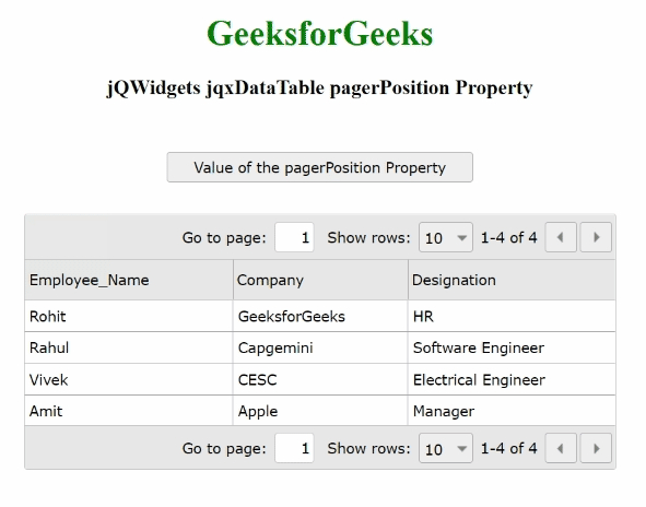 jQWidgets jqxDataTable pagerPosition属性