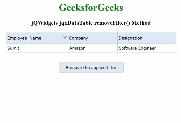 jQWidgets jqxDataTable removeFilter()方法