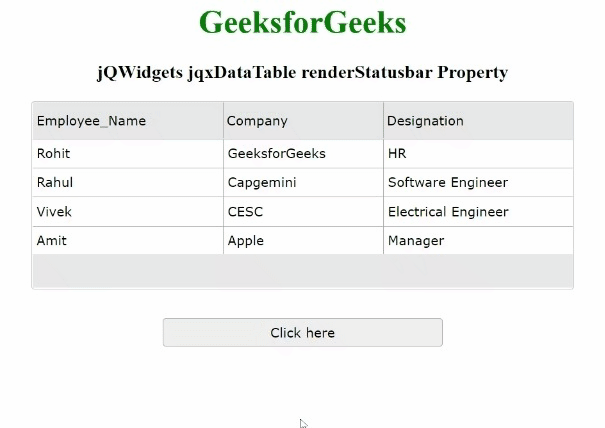 jQWidgets jqxDataTable renderStatusbar属性