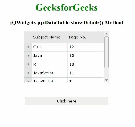 jQWidgets jqxDataTable showDetails()方法