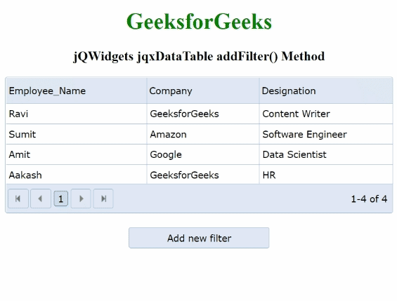 jQWidgets jqxDataTable addFilter()方法