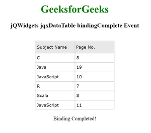 jQWidgets jqxDataTable bindingComplete事件