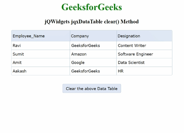 jQWidgets jqxDataTable clear()方法