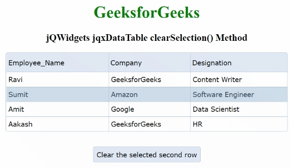 jQWidgets jqxDataTable clearSelection()方法