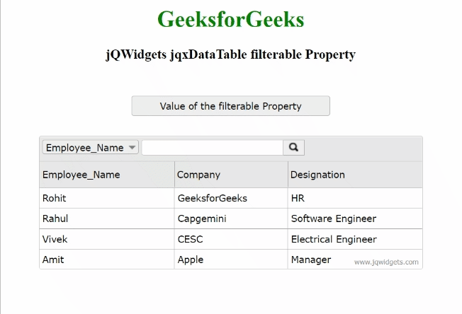 jQWidgets jqxDataTable filterable属性