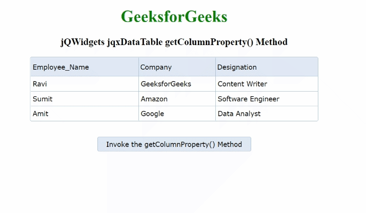 jQWidgets jqxDataTable getColumnProperty()方法