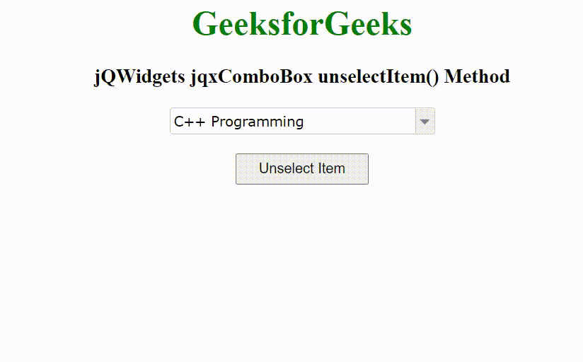 jQWidgets jqxComboBox unselectItem()方法