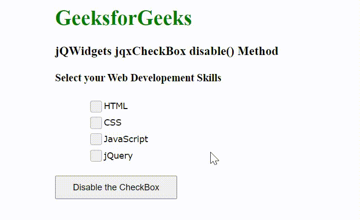 jQWidgets jqxCheckBox disable()方法