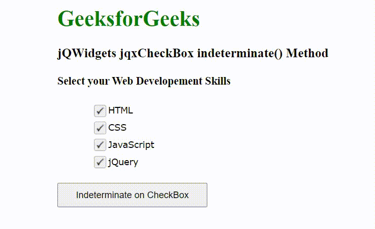 jQWidgets jqxCheckBox indeterminate()方法