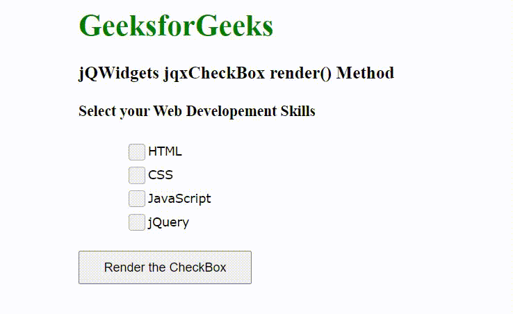 jQWidgets jqxCheckBox render()方法