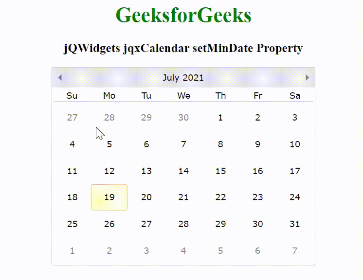 jQWidgets jqxCalendar setMinDate属性