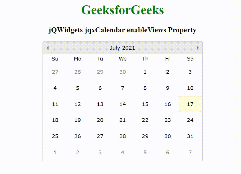 jQWidgets jqxCalendar enableViews 属性