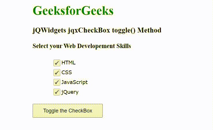 jQWidgets jqxCheckBox toggle()方法
