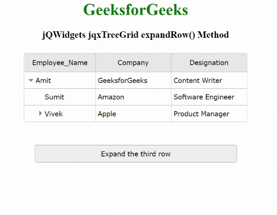 jQWidgets jqxTreeGrid expandRow()方法