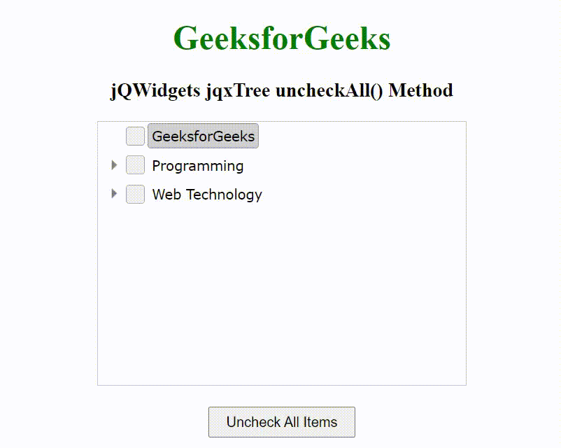 jQWidgets jqxTree uncheckAll()方法