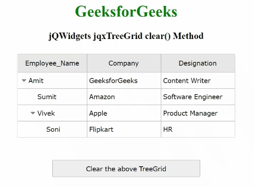 jQWidgets jqxTreeGrid clear()方法