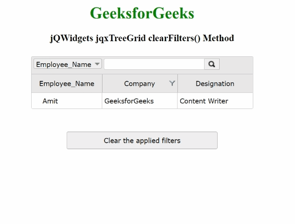 jQWidgets jqxTreeGrid clearFilters()方法