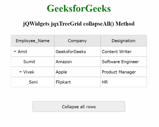 jQWidgets jqxTreeGrid collapseAll()方法