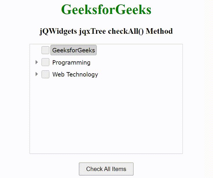 jQWidgets jqxTree checkAll()方法