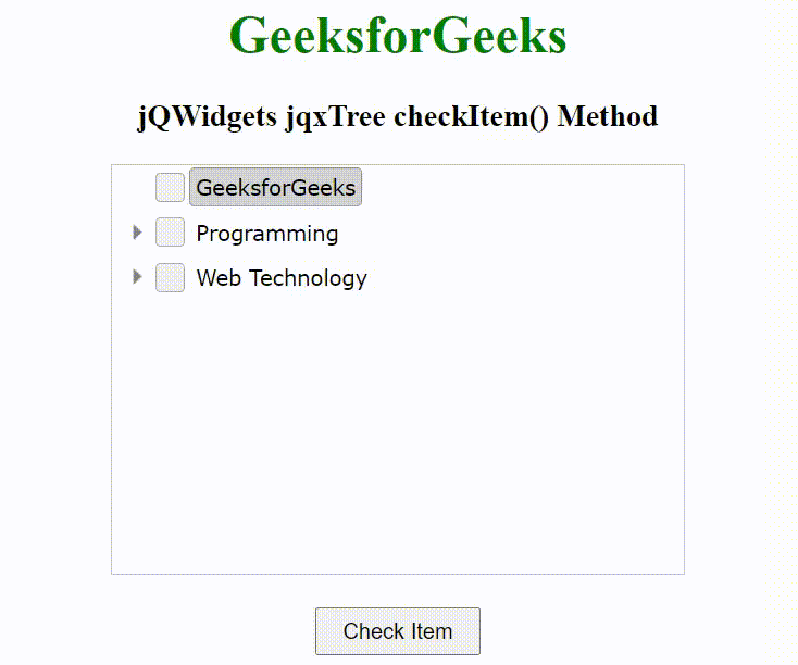 jQWidgets jqxTree checkItem()方法