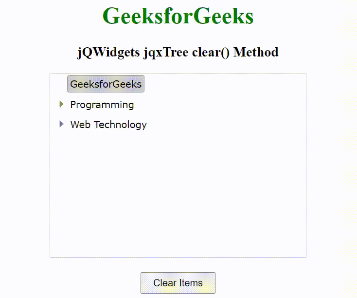 jQWidgets jqxTree clear()方法