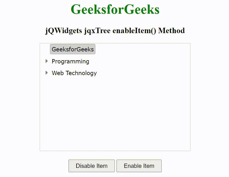 jQWidgets jqxTree enableItem()方法