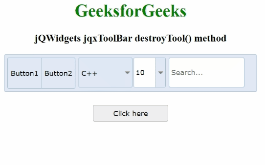 jQWidgets jqxToolBar destroyTool()方法