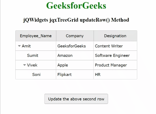 jQWidgets jqxTreeGrid updateRow()方法