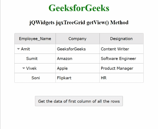 jQWidgets jqxTreeGrid getView()方法