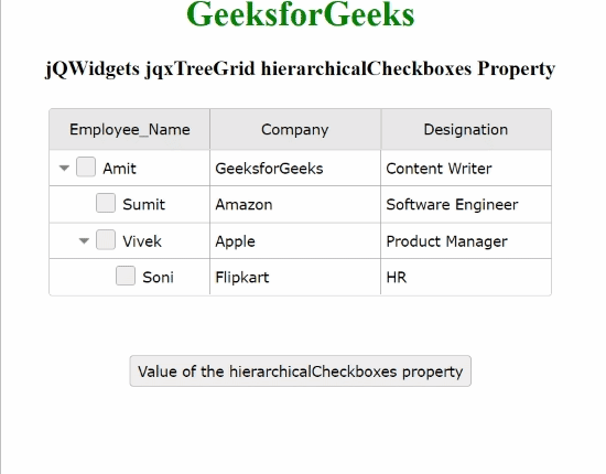 jQWidgets jqxTreeGrid hierarchicalCheckboxes属性