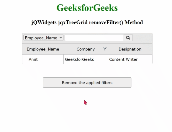 jQWidgets jqxTreeGrid removeFilter()方法